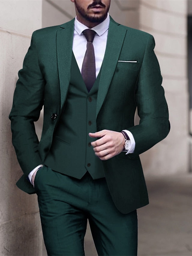 Costumes de Mariage 3 Pièces pour Hommes, Coupe Ajustée, Simple Boutonnage et Un Bouton