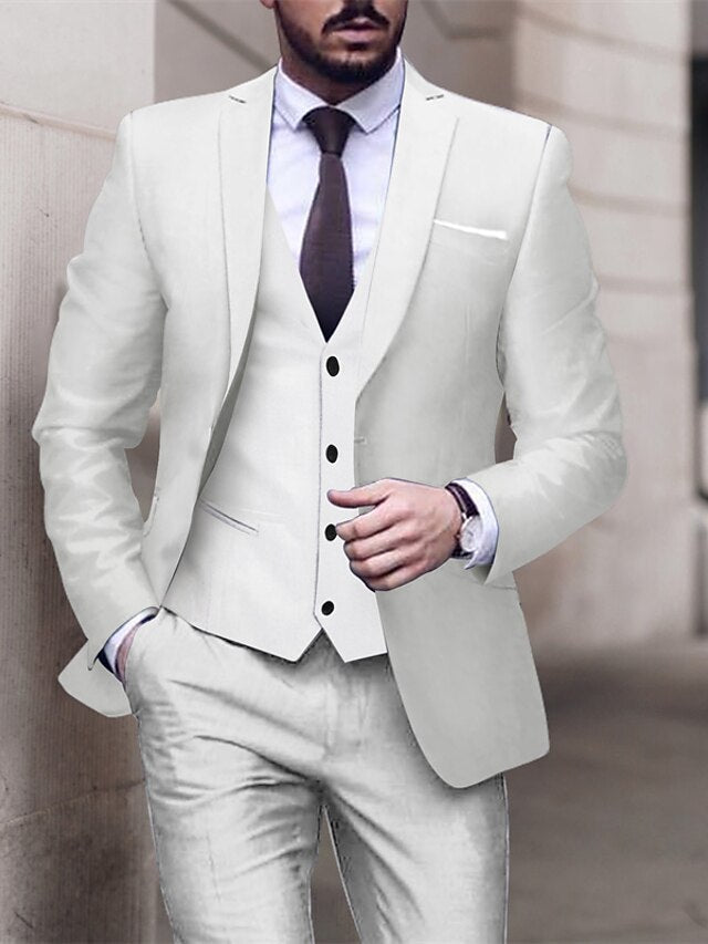 Costumes de Mariage 3 Pièces pour Hommes, Coupe Ajustée, Simple Boutonnage et Un Bouton