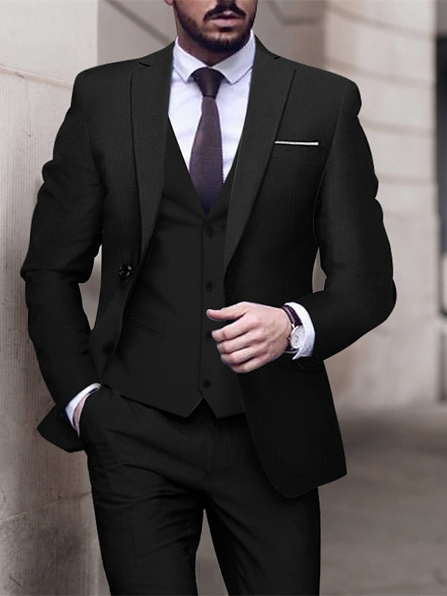 Costumes de Mariage 3 Pièces pour Hommes, Coupe Ajustée, Simple Boutonnage et Un Bouton