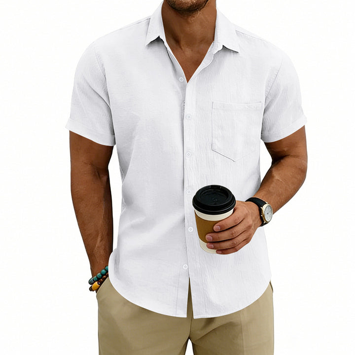 Chemise décontractée pour homme, manches courtes, unie, en Lin