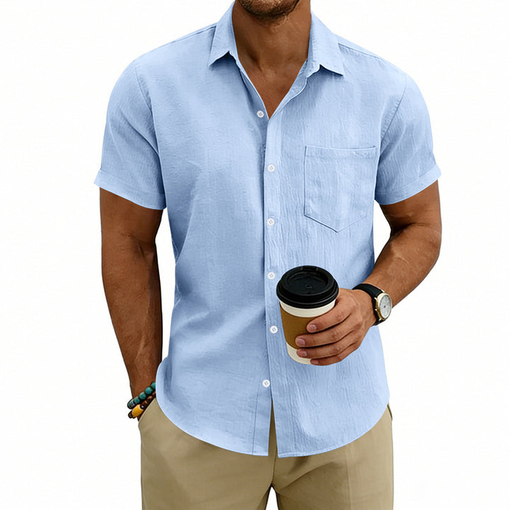 Chemise décontractée pour homme, manches courtes, unie, en Lin