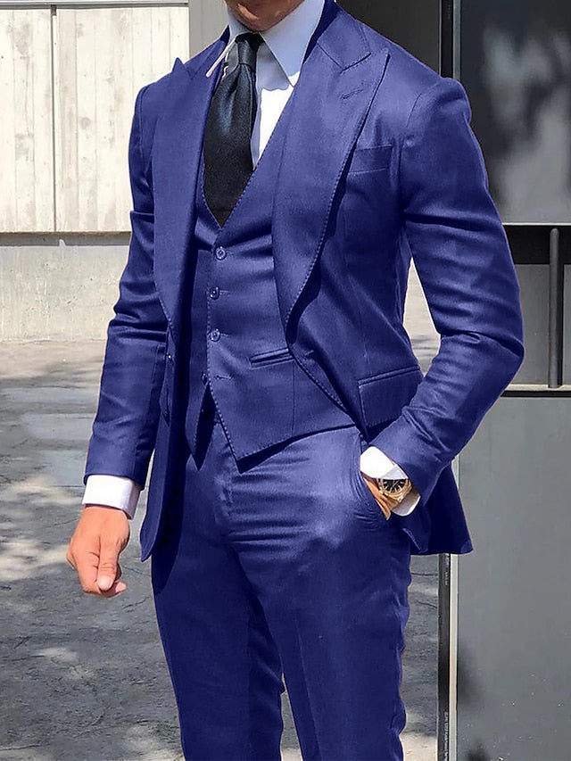 Costumes de Mariage 3 Pièces pour Hommes, Coupe Ajustée, Simple Boutonnage et Un Bouton