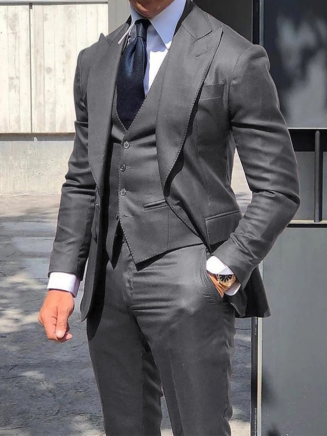 Costumes de Mariage 3 Pièces pour Hommes, Coupe Ajustée, Simple Boutonnage et Un Bouton