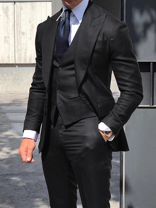 Costumes de Mariage 3 Pièces pour Hommes, Coupe Ajustée, Simple Boutonnage et Un Bouton