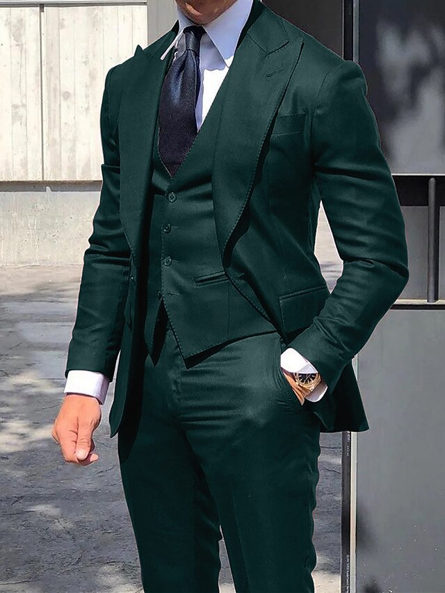 Costumes de Mariage 3 Pièces pour Hommes, Coupe Ajustée, Simple Boutonnage et Un Bouton