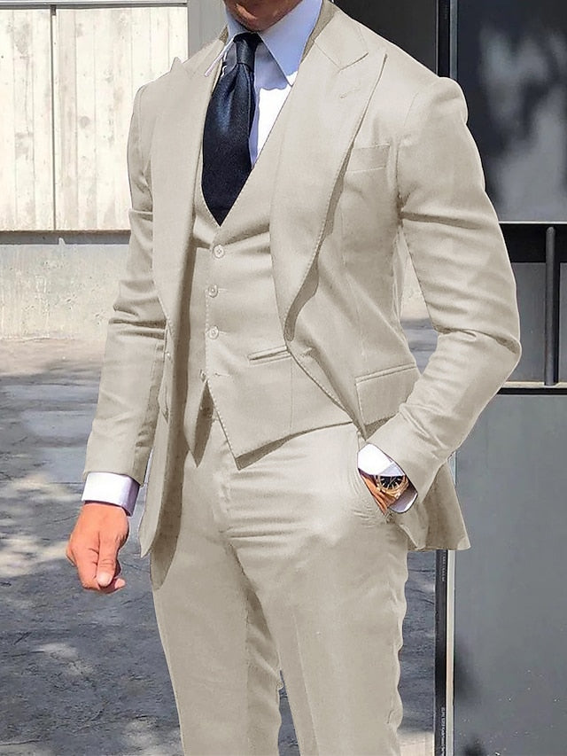 Costumes de Mariage 3 Pièces pour Hommes, Coupe Ajustée, Simple Boutonnage et Un Bouton