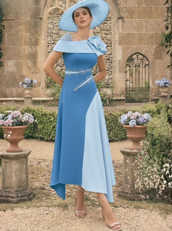 Robes pour mère de la mariée, coupe A ou princesse, longueur cheville, asymétriques, avec fleurs 3D