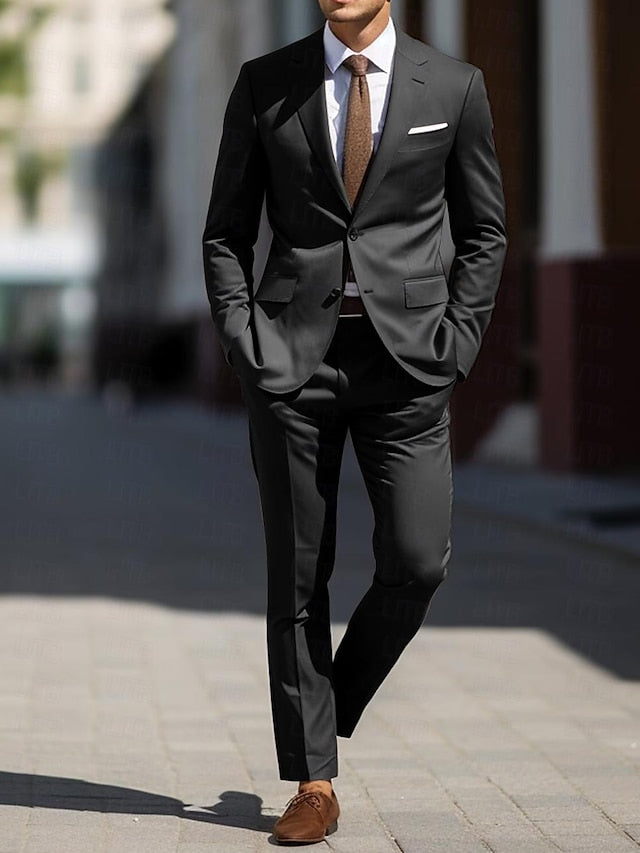 Costumes de Mariage 2 Pièces pour Hommes, Coupe Ajustée, Simple Boutonnage, Deux Boutons