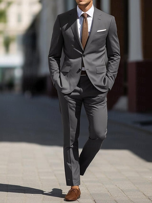 Costumes de Mariage 2 Pièces pour Hommes, Coupe Ajustée, Simple Boutonnage, Deux Boutons
