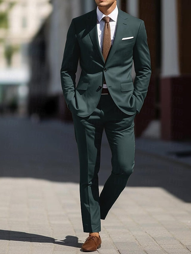 Costumes de Mariage 2 Pièces pour Hommes, Coupe Ajustée, Simple Boutonnage, Deux Boutons
