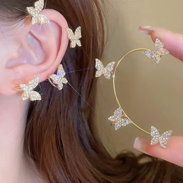 Manchette d'oreille en strass en forme de papillon