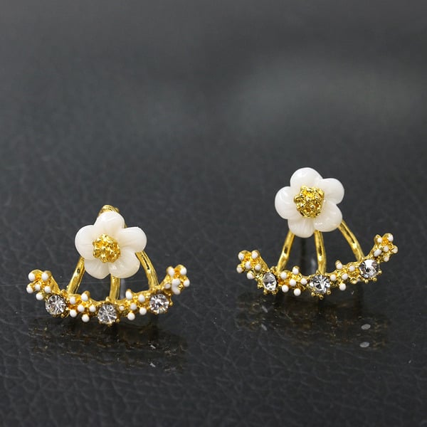 Boucles d'oreilles classiques à tige en strass et fleurs