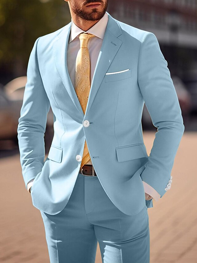 Costumes de Mariage 2 Pièces pour Hommes, Coupe Ajustée, Simple Boutonnage, Deux Boutons