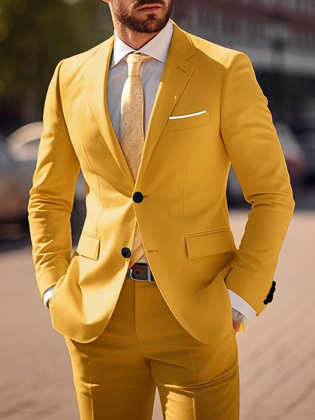 Costumes de Mariage 2 Pièces pour Hommes, Coupe Ajustée, Simple Boutonnage, Deux Boutons