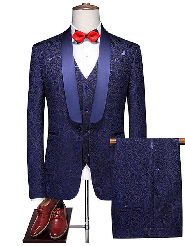 Costumes de mariage 3 pièces pour hommes, coupe standard, simple boutonnage, un bouton