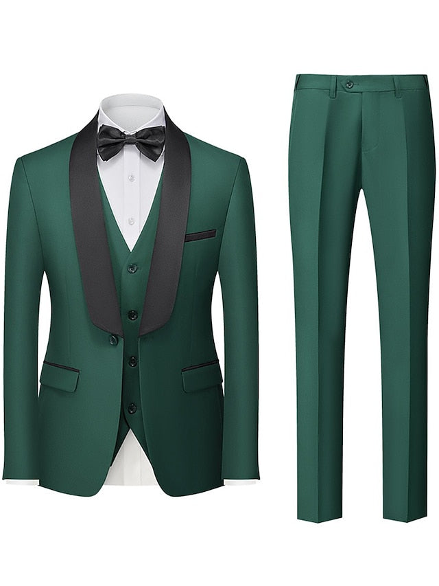 Costumes de Mariage 3 Pièces pour Hommes, Coupe Ajustée, Simple Boutonnage et Un Bouton