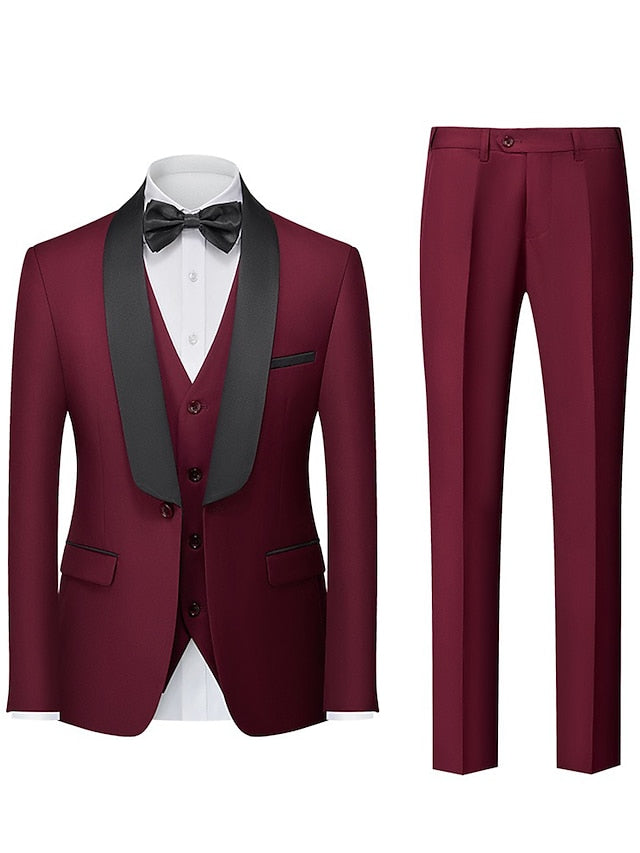 Costumes de Mariage 3 Pièces pour Hommes, Coupe Ajustée, Simple Boutonnage et Un Bouton