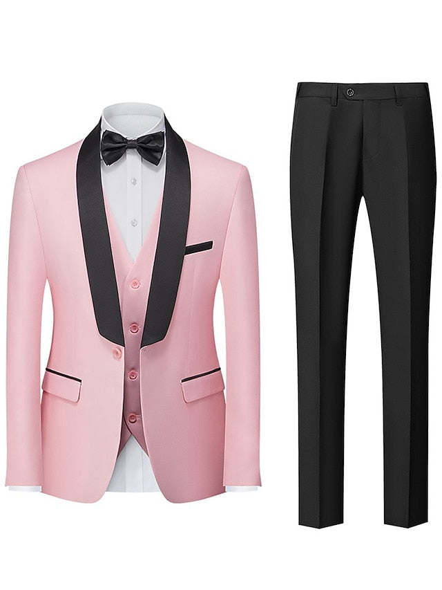 Costumes de Mariage 3 Pièces pour Hommes, Coupe Ajustée, Simple Boutonnage et Un Bouton