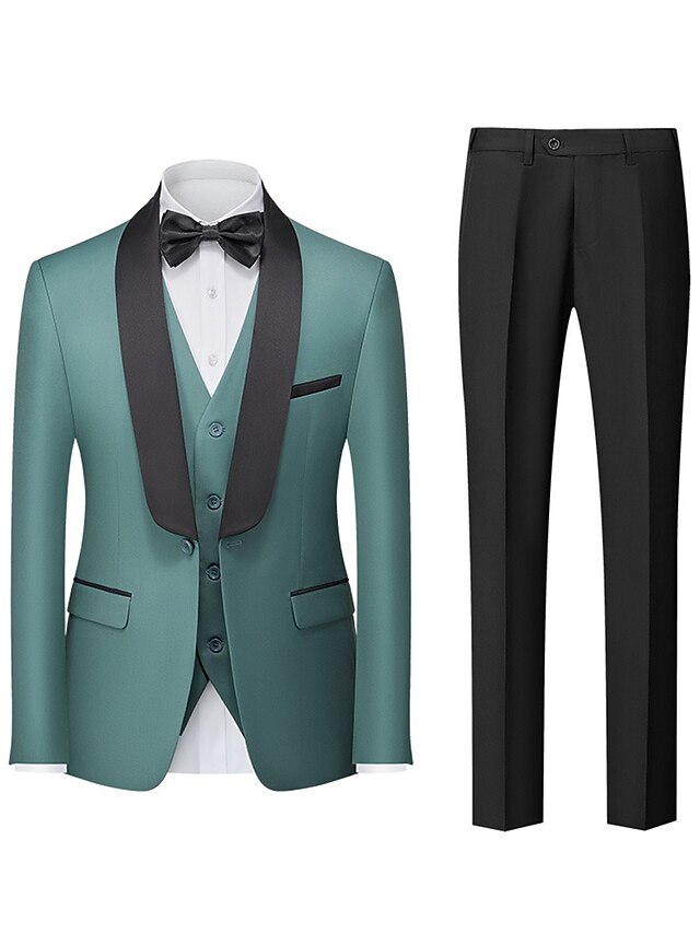 Costumes de Mariage 3 Pièces pour Hommes, Coupe Ajustée, Simple Boutonnage et Un Bouton