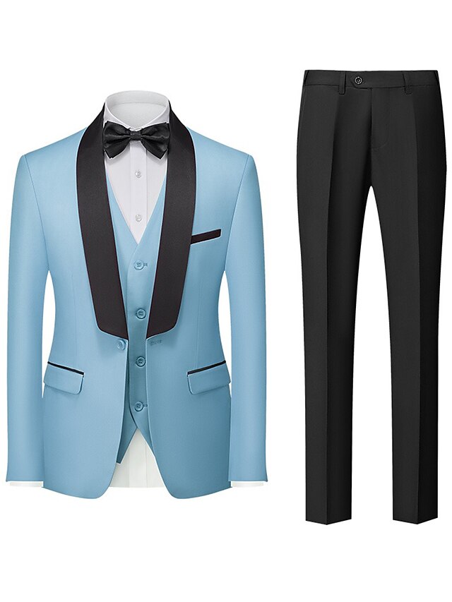 Costumes de Mariage 3 Pièces pour Hommes, Coupe Ajustée, Simple Boutonnage et Un Bouton
