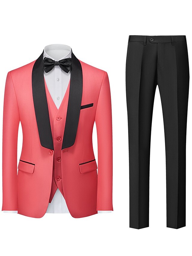 Costumes de Mariage 3 Pièces pour Hommes, Coupe Ajustée, Simple Boutonnage et Un Bouton