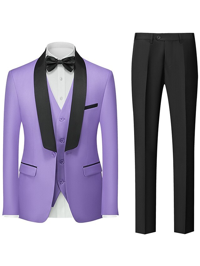 Costumes de Mariage 3 Pièces pour Hommes, Coupe Ajustée, Simple Boutonnage et Un Bouton