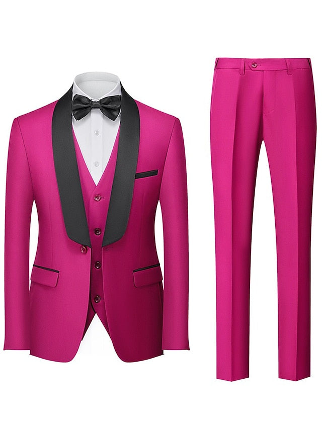 Costumes de Mariage 3 Pièces pour Hommes, Coupe Ajustée, Simple Boutonnage et Un Bouton
