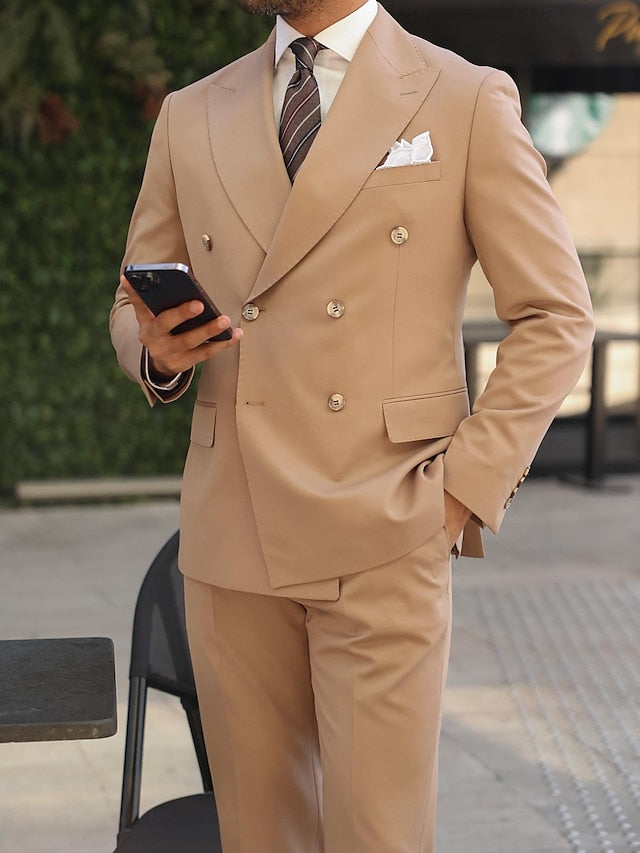 Costumes de Mariage 2 Pièces à Coupe Ajustée pour Hommes, Croisés, à Six Boutons