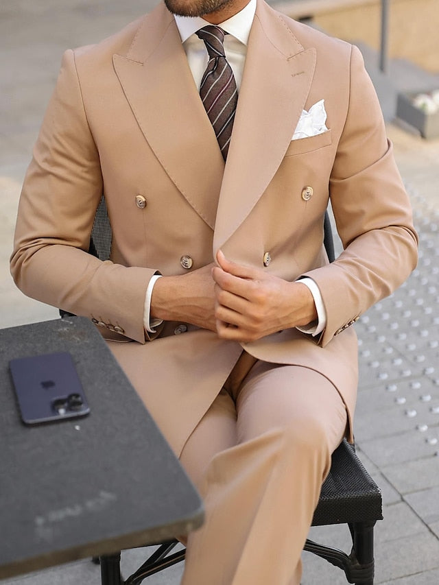 Costumes de Mariage 2 Pièces à Coupe Ajustée pour Hommes, Croisés, à Six Boutons