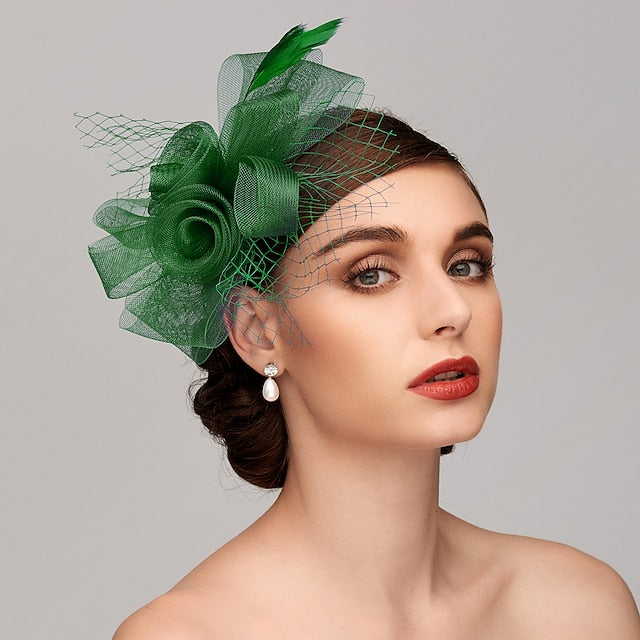 Élégant Chapeau Fascinateur en Tulle à Mailles en Filet avec Bandeau à Clip et Nœud