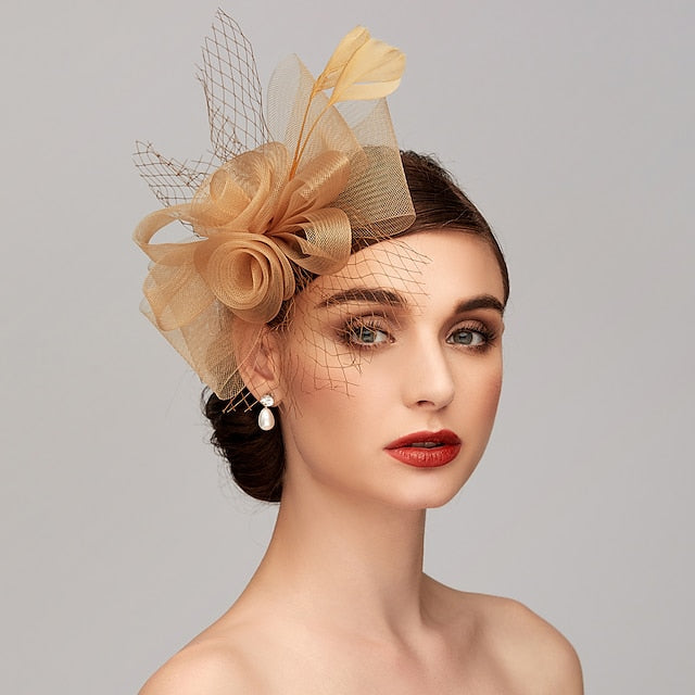 Élégant Chapeau Fascinateur en Tulle à Mailles en Filet avec Bandeau à Clip et Nœud