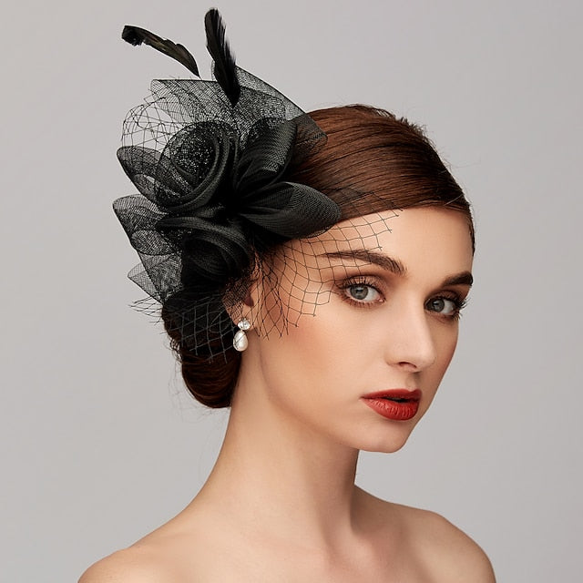 Élégant Chapeau Fascinateur en Tulle à Mailles en Filet avec Bandeau à Clip et Nœud