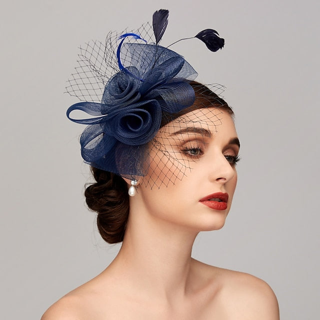 Élégant Chapeau Fascinateur en Tulle à Mailles en Filet avec Bandeau à Clip et Nœud