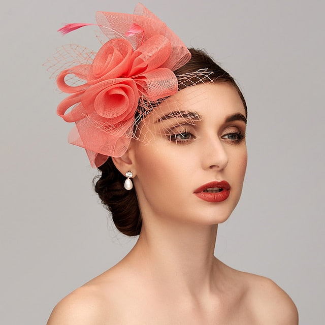Élégant Chapeau Fascinateur en Tulle à Mailles en Filet avec Bandeau à Clip et Nœud