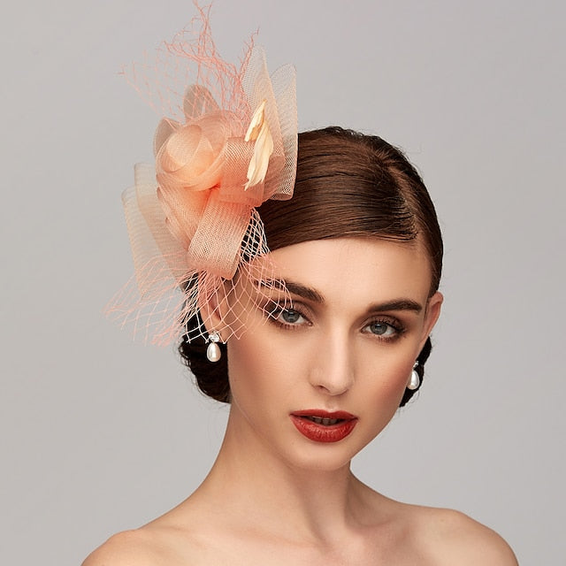 Élégant Chapeau Fascinateur en Tulle à Mailles en Filet avec Bandeau à Clip et Nœud