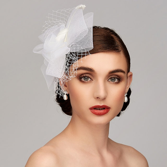 Élégant Chapeau Fascinateur en Tulle à Mailles en Filet avec Bandeau à Clip et Nœud