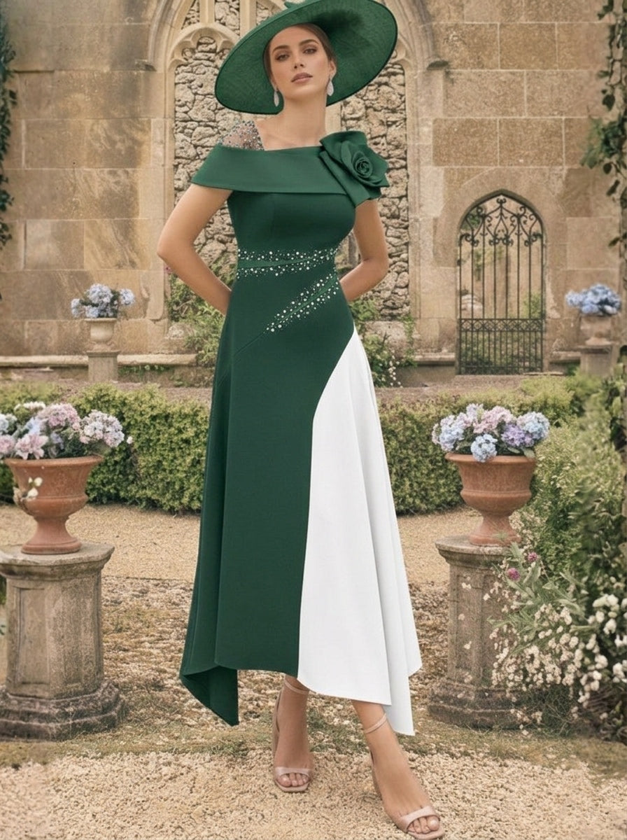 Robes pour mère de la mariée, coupe A ou princesse, longueur cheville, asymétriques, avec fleurs 3D