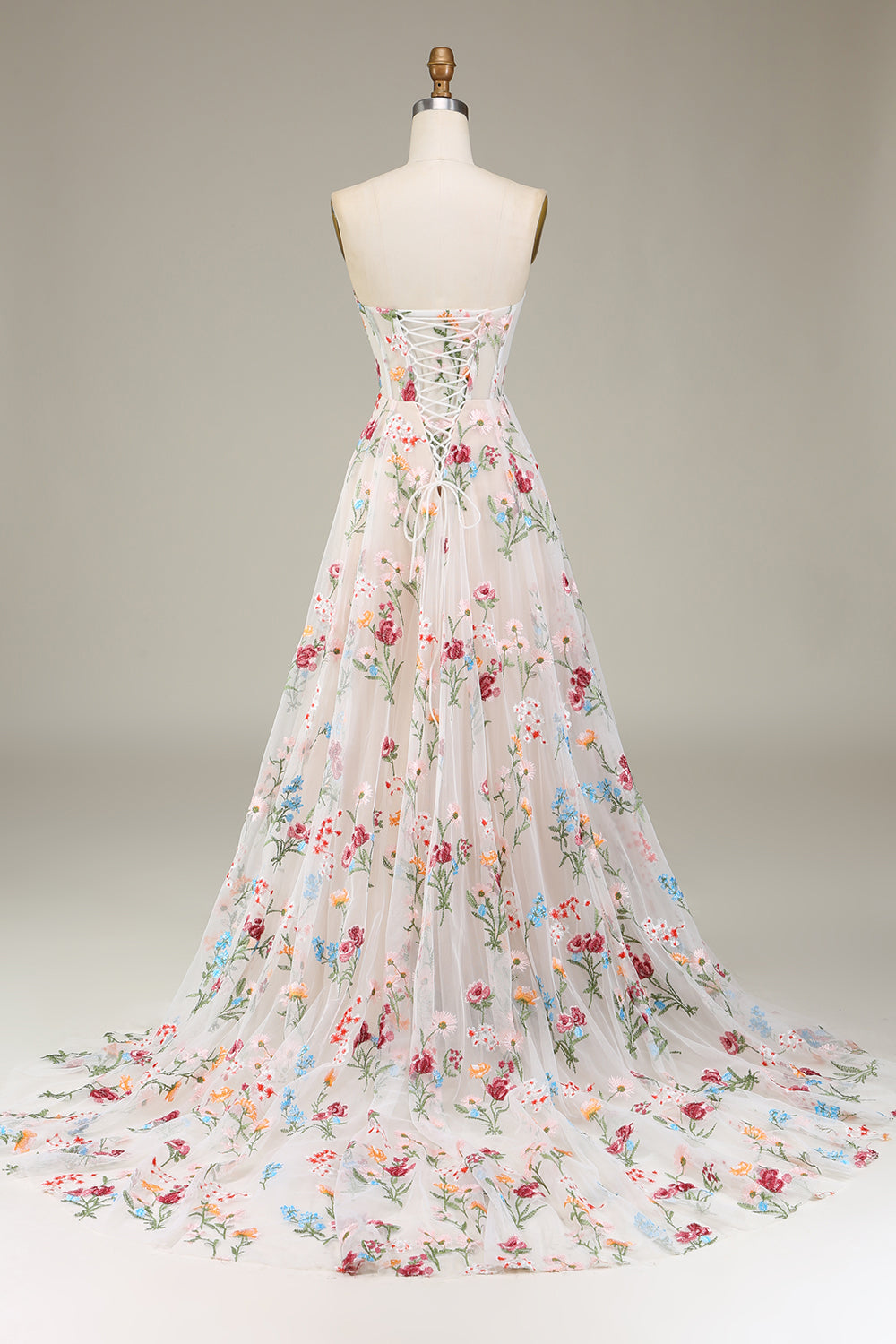 Forme Princesse Amoureux Sans bretelles Longueur ras du sol Floral Robe de soirée avec Broderie