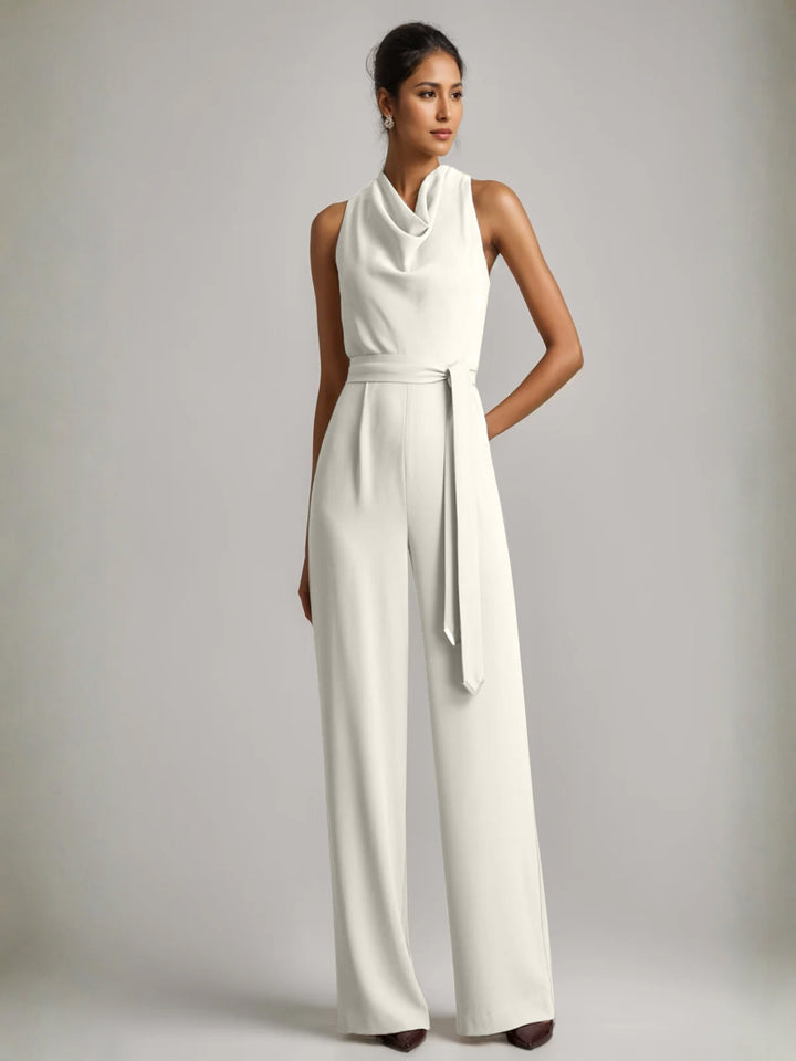 Combinaison à Encolure Drapée sans Manches avec Ceinture à Nouer