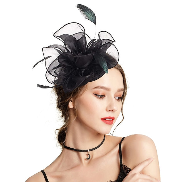 Fascinators Casque Tulle Tea Party Course de chevaux Dames Jour élégant Rétro Avec Plume