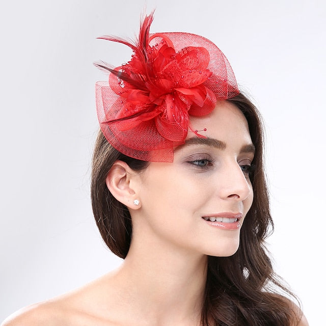 Fascinators Net Mariage Tea Party Course de Chevaux Cocktail Vintage Élégant avec Coiffe Florale