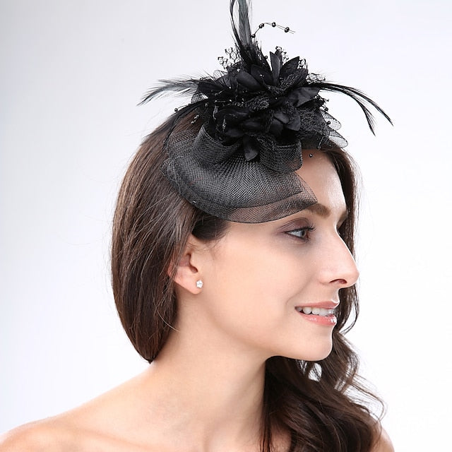 Fascinators Net Mariage Tea Party Course de Chevaux Cocktail Vintage Élégant avec Coiffe Florale