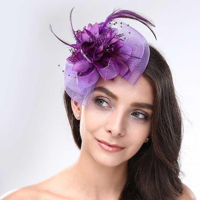 Fascinators Net Mariage Tea Party Course de Chevaux Cocktail Vintage Élégant avec Coiffe Florale