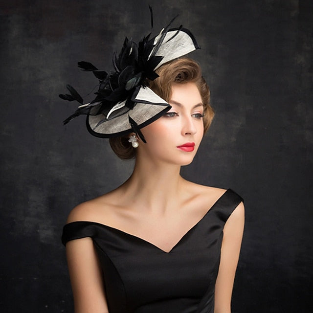 Fascinators Lin Soirée Cocktail avec Coiffe en Plumes