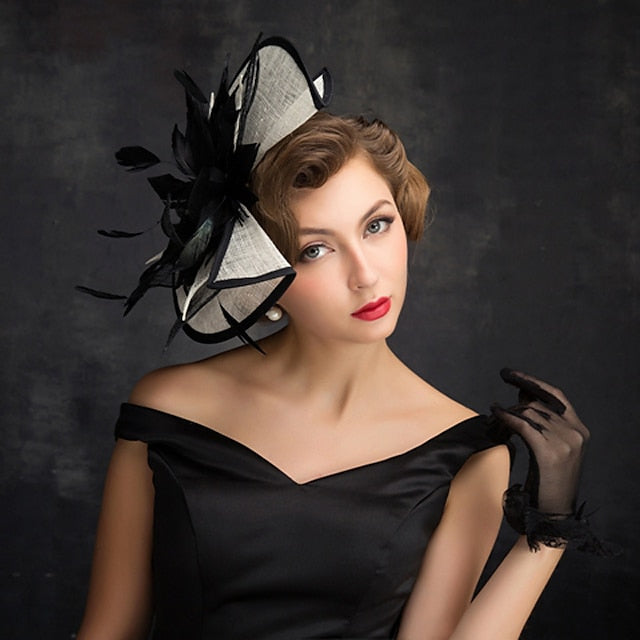 Fascinators Lin Soirée Cocktail avec Coiffe en Plumes