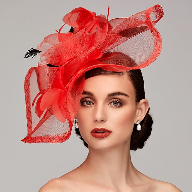 Fleurs plume Net Kentucky Derby chapeau fascinateurs casque avec plume