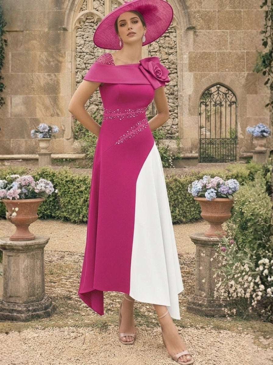 Robes pour mère de la mariée, coupe A ou princesse, longueur cheville, asymétriques, avec fleurs 3D