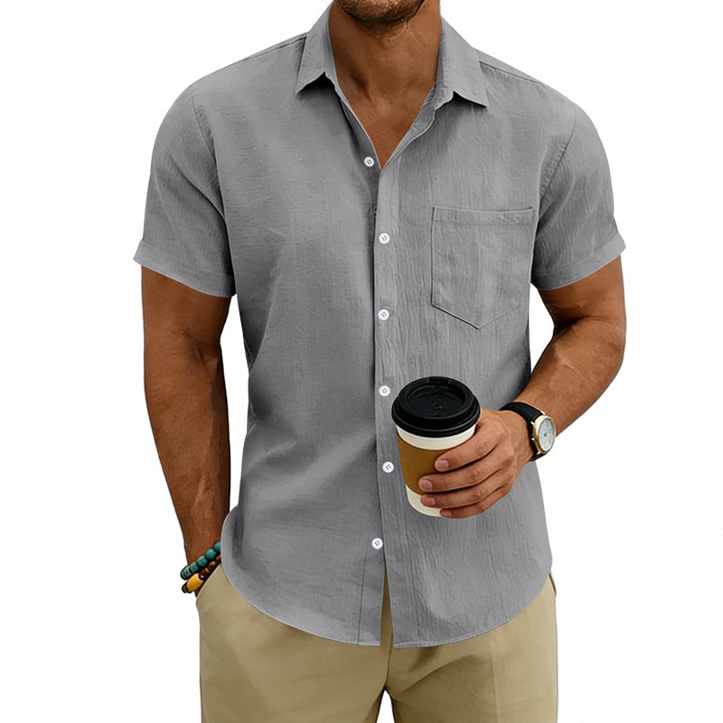 Chemise décontractée pour homme, manches courtes, unie, en Lin