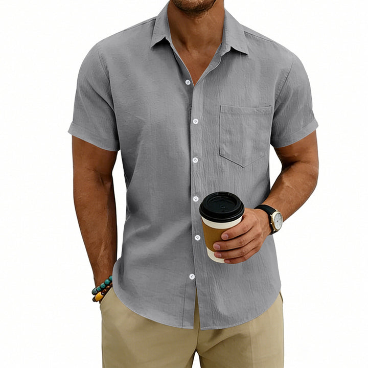 Chemise décontractée pour homme, manches courtes, unie, en Lin