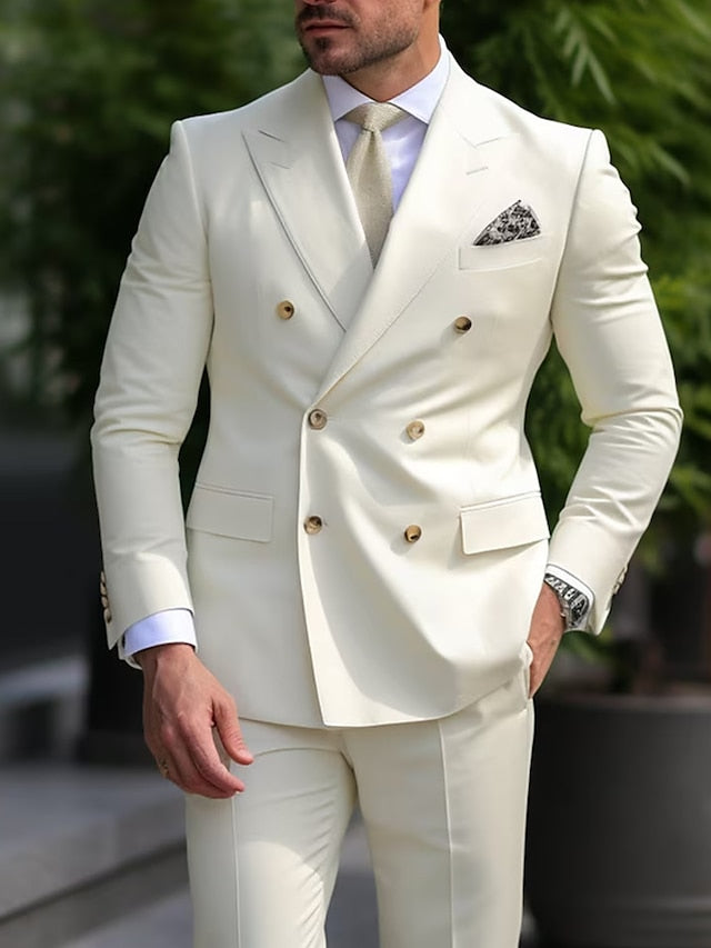Costumes de Mariage 2 Pièces à Coupe Standard pour Hommes, Croisés, à Six Boutons